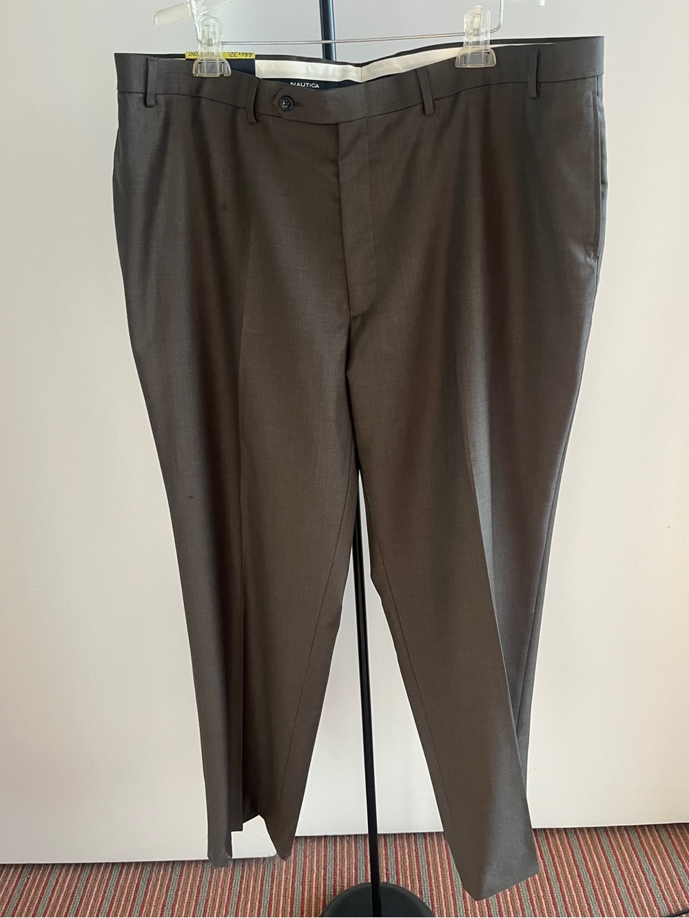 NWT Nautica Dress Pant Performance Mast 100% Wool Flat Front Olive 🫒 Green Sz 44